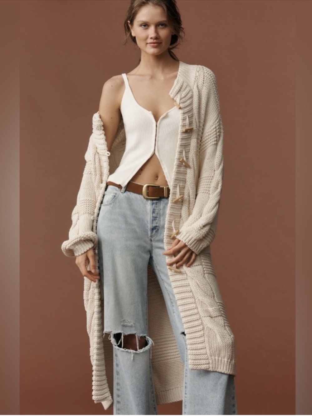 Pilcro Cable- Knit Toggle Duster Cardigan Sweater